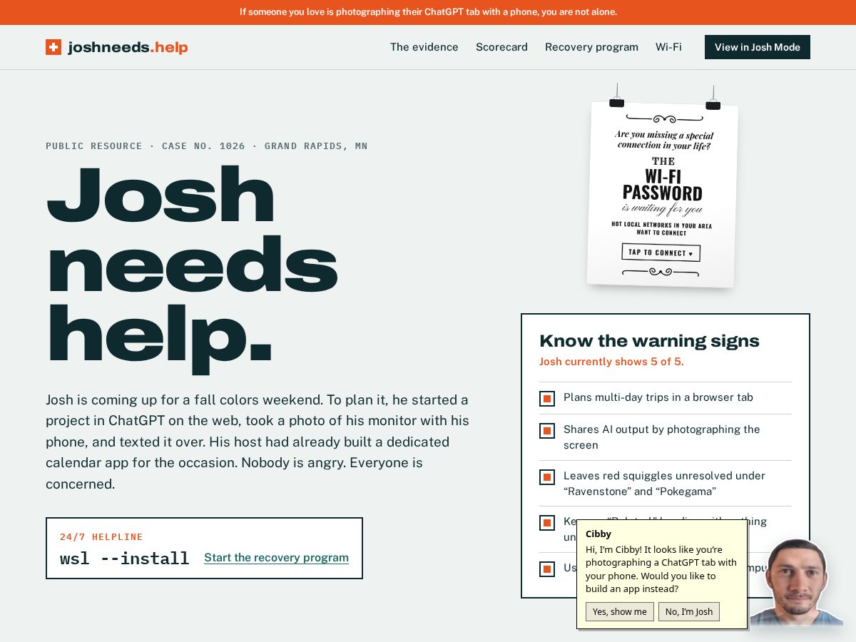 Landing-page snapshot of joshneeds.help