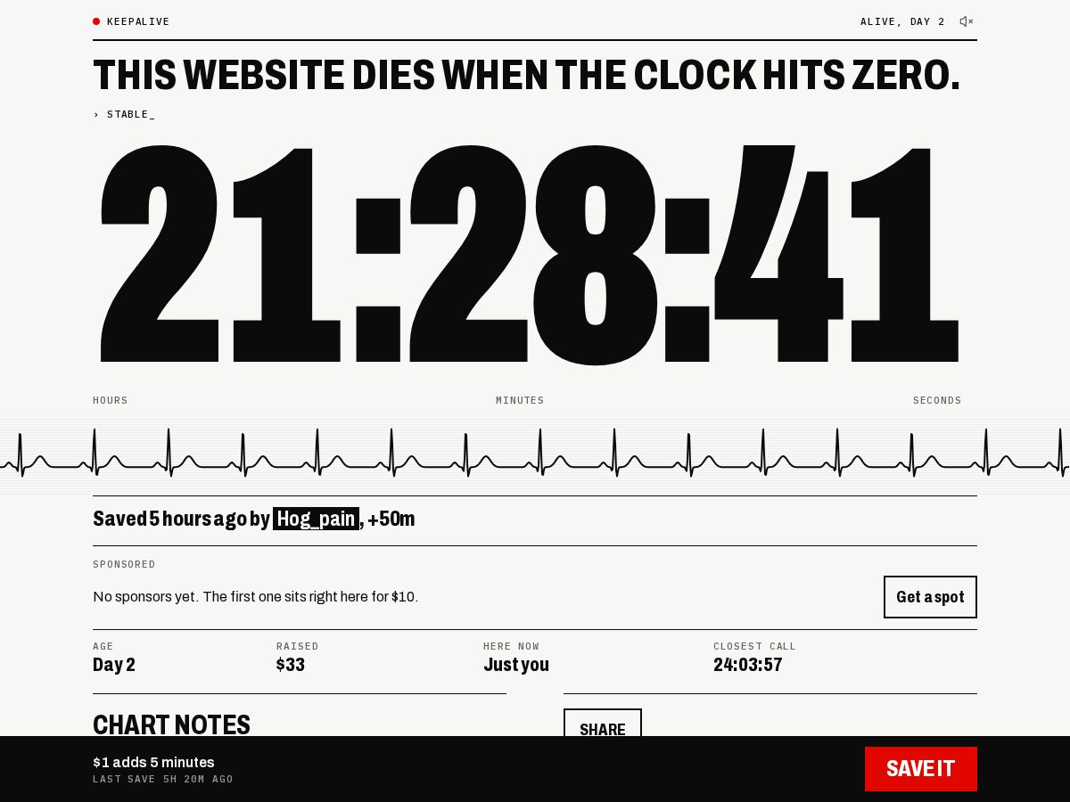 Landing-page snapshot of keepalivethe.website