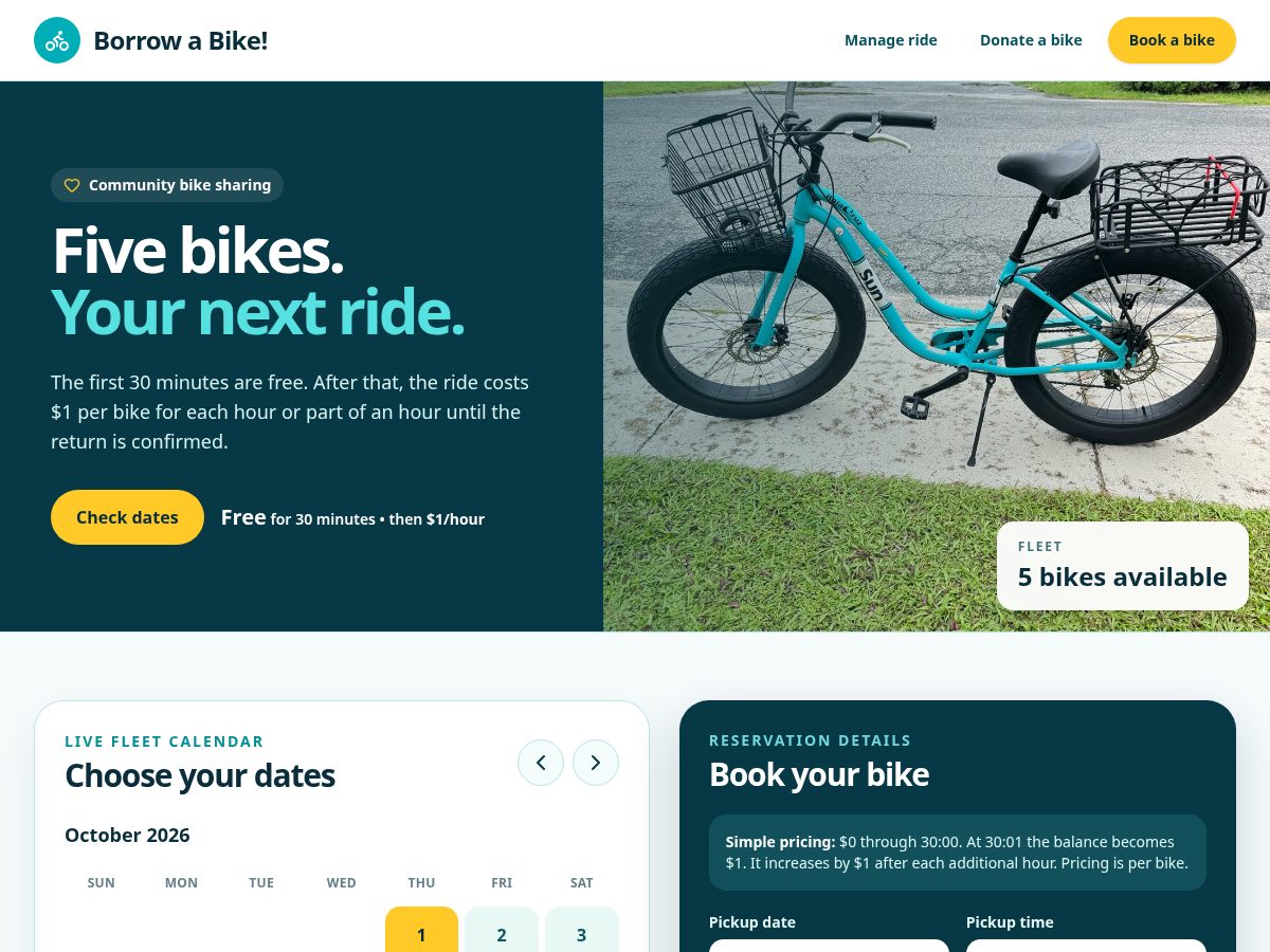 Landing-page snapshot of kwajborrowabike.com