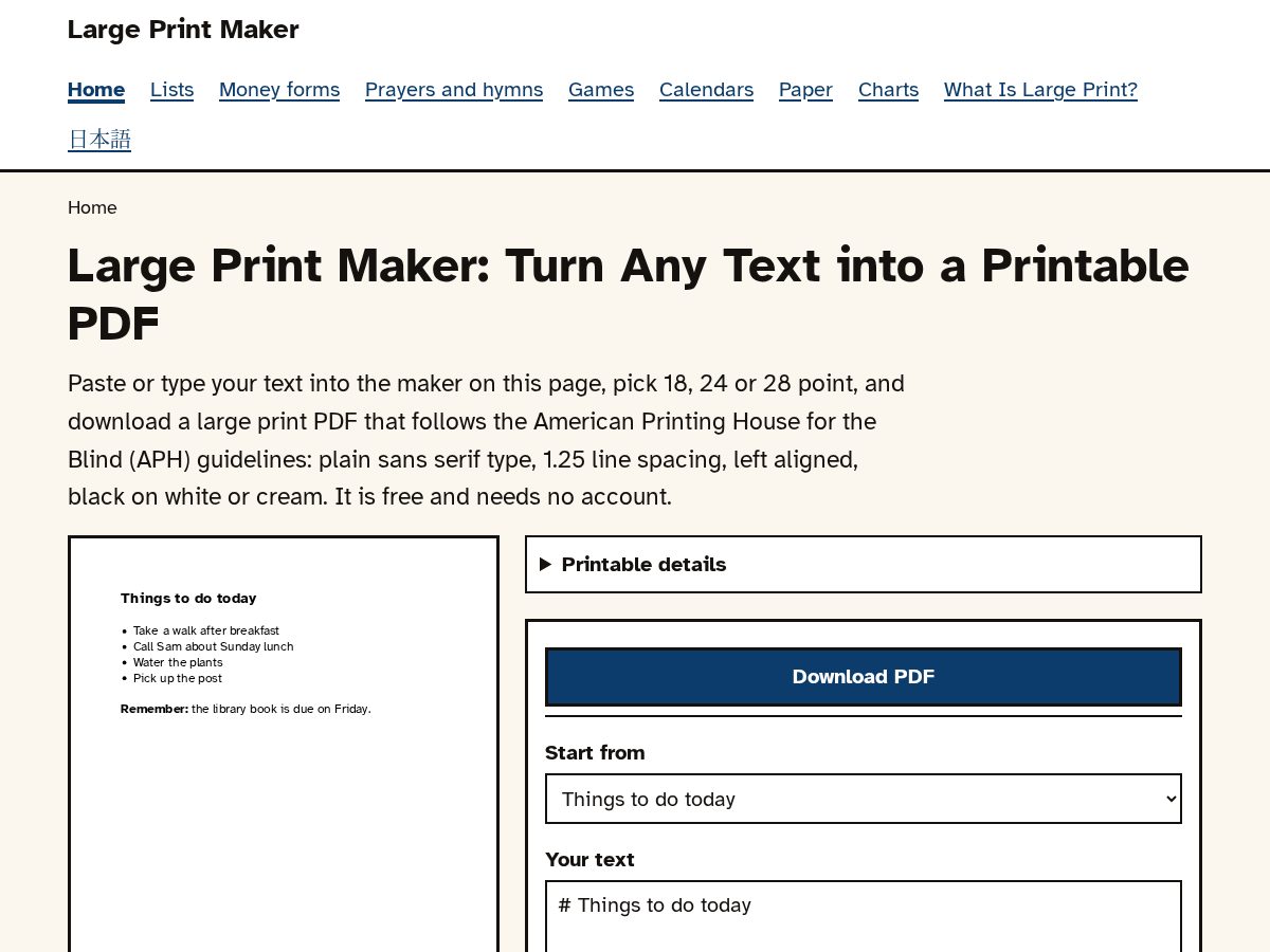 Landing-page snapshot of largeprintmaker.com