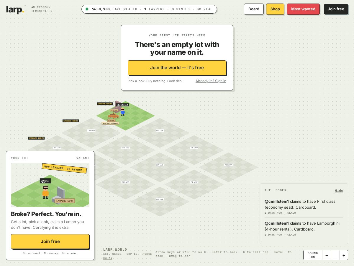 Landing-page snapshot of larpworld.lol