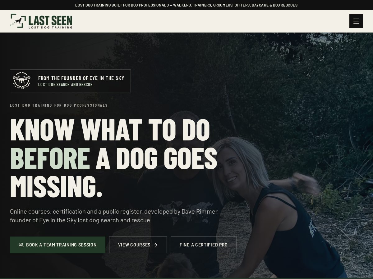 Landing-page snapshot of lastseenlostdog.com
