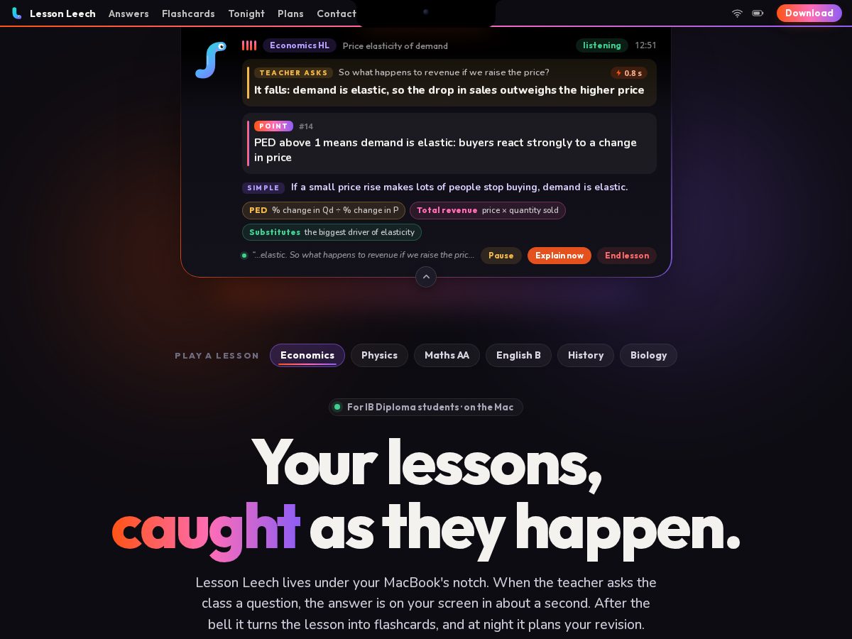 Landing-page snapshot of lessonleech.com