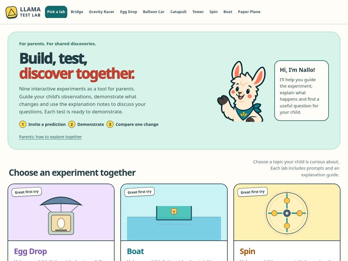 Landing-page snapshot of llamatestlab.com