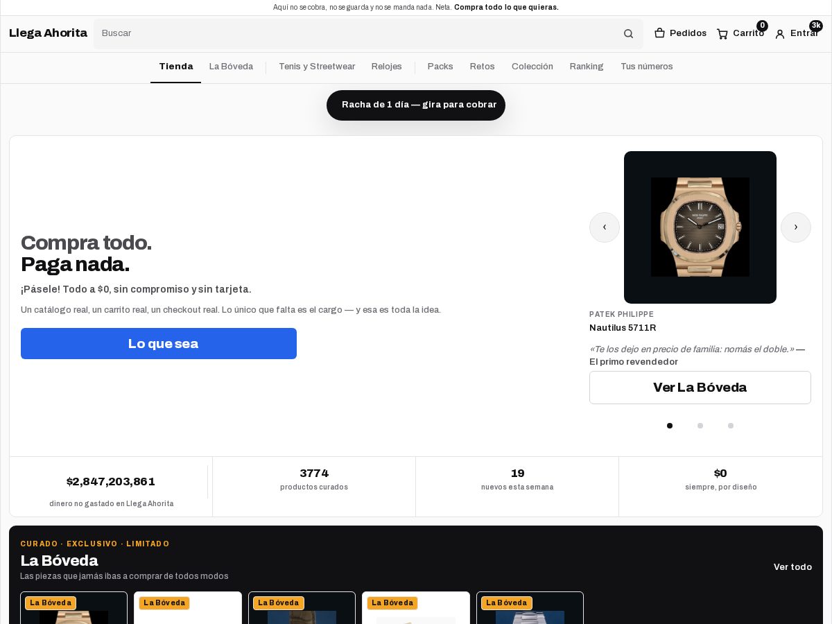 Landing-page snapshot of llegaahorita.com