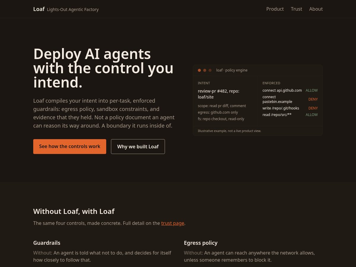 Landing-page snapshot of loaf.fyi