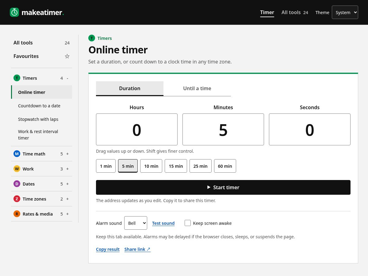 Landing-page snapshot of makeatimer.com