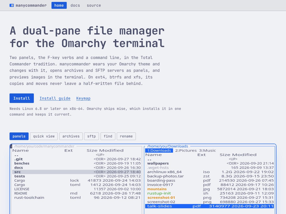 Landing-page snapshot of manycommander.app