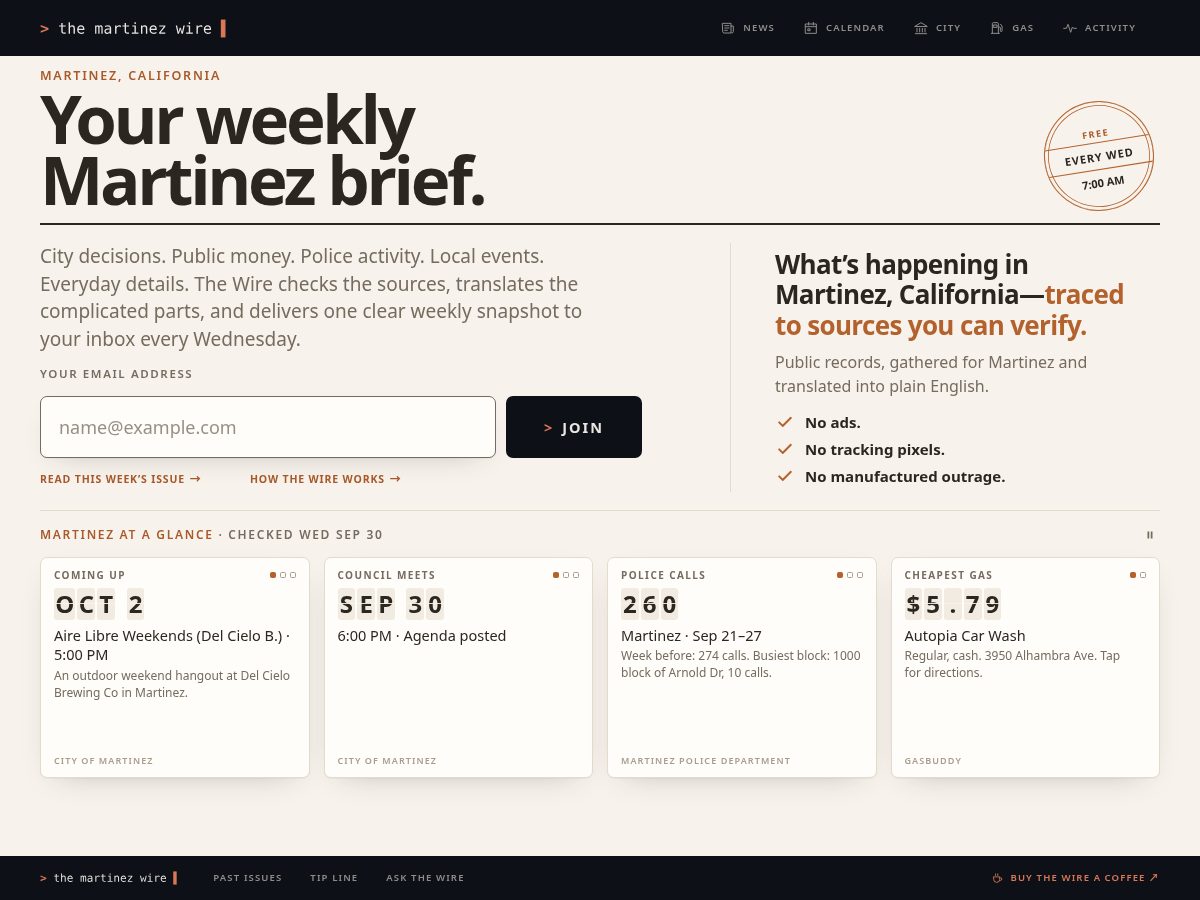 Landing-page snapshot of martinezwire.com