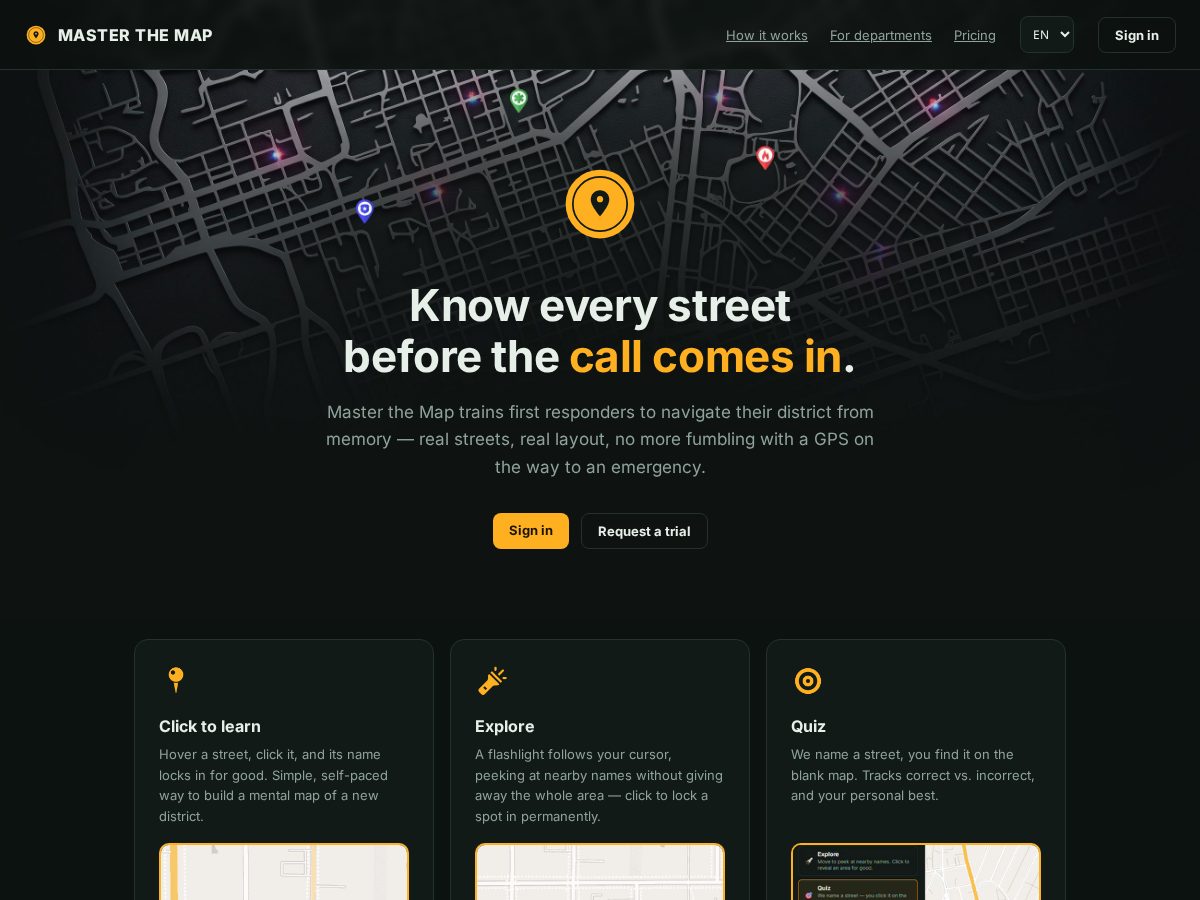 Landing-page snapshot of masterthemap.app