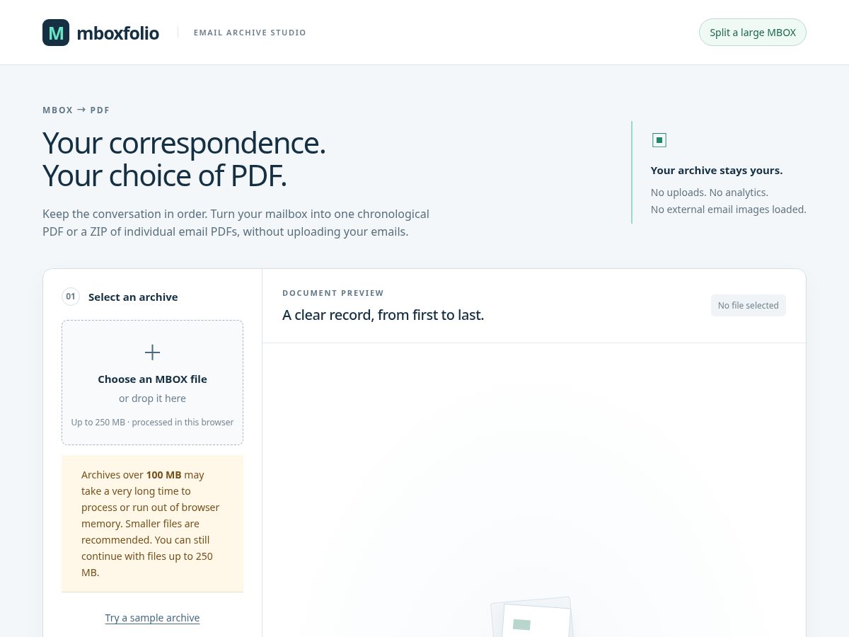 Landing-page snapshot of mboxfolio.com