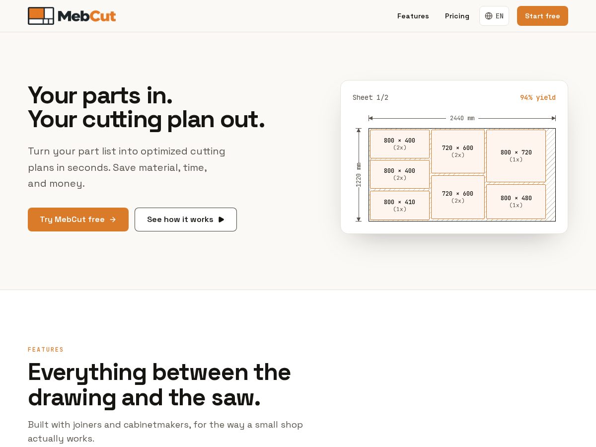 Landing-page snapshot of mebcut.com