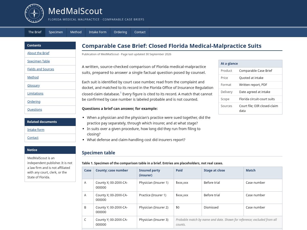 Landing-page snapshot of medmalscout.com