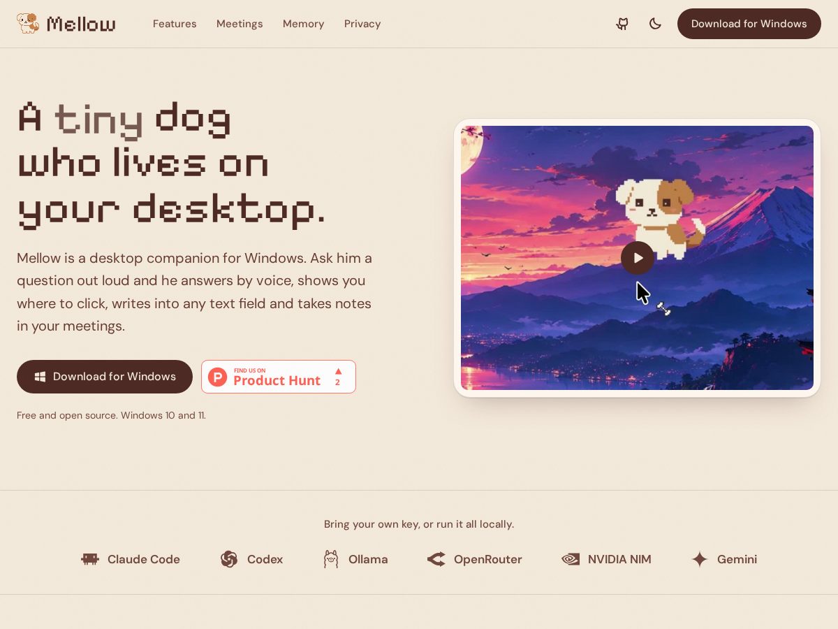 Landing-page snapshot of mellowpet.app