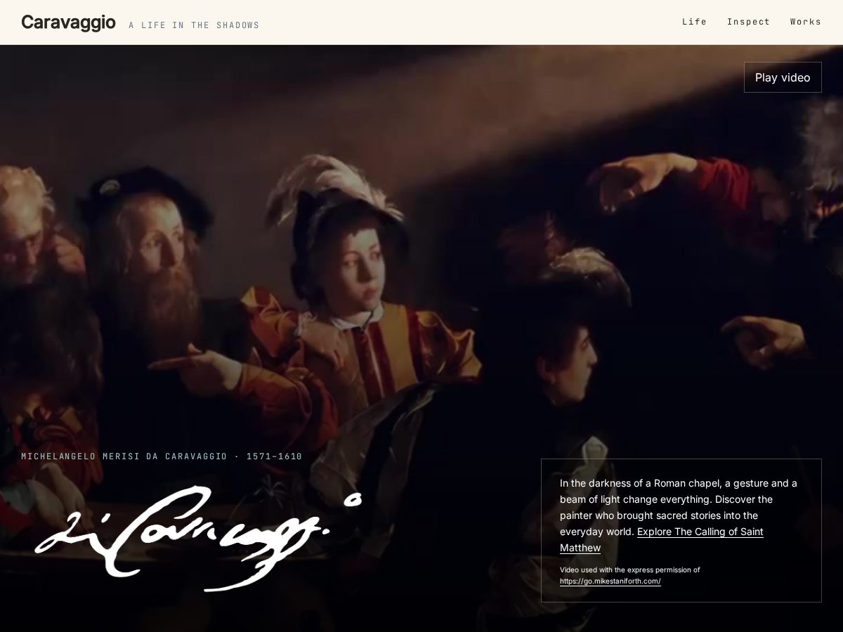 Landing-page snapshot of michelangelomerisidacaravaggio.info
