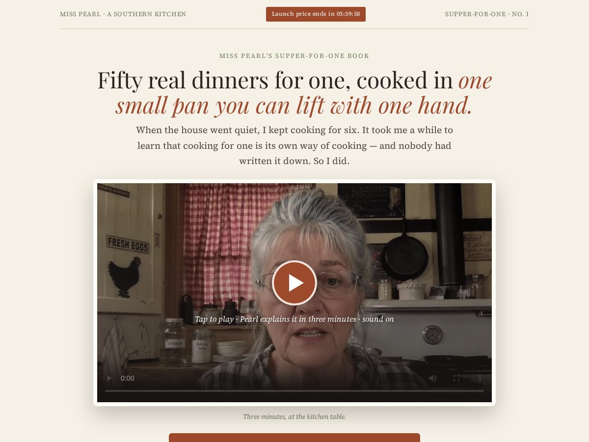 Landing-page snapshot of misspearlcooks.com