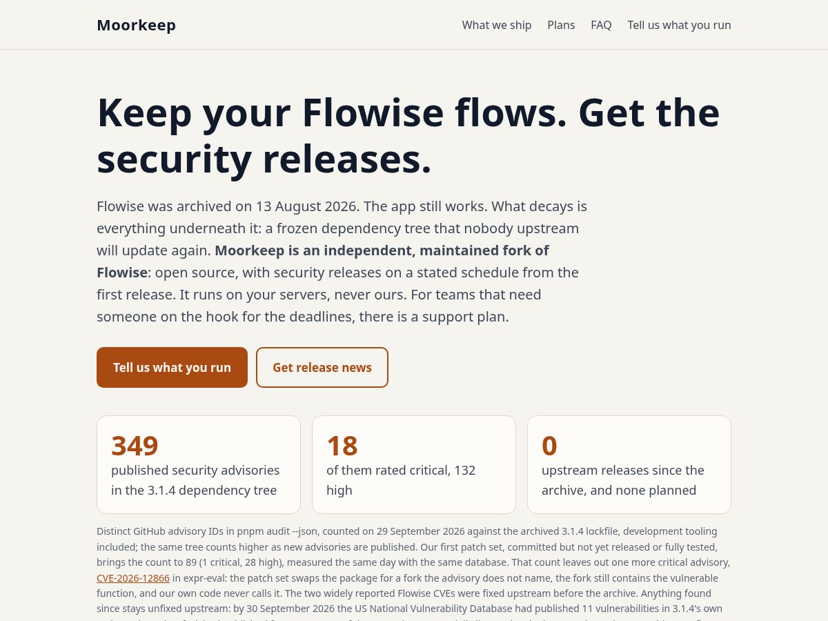 Landing-page snapshot of moorkeep.com
