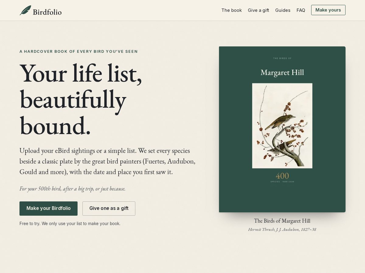 Landing-page snapshot of mybirdfolio.com