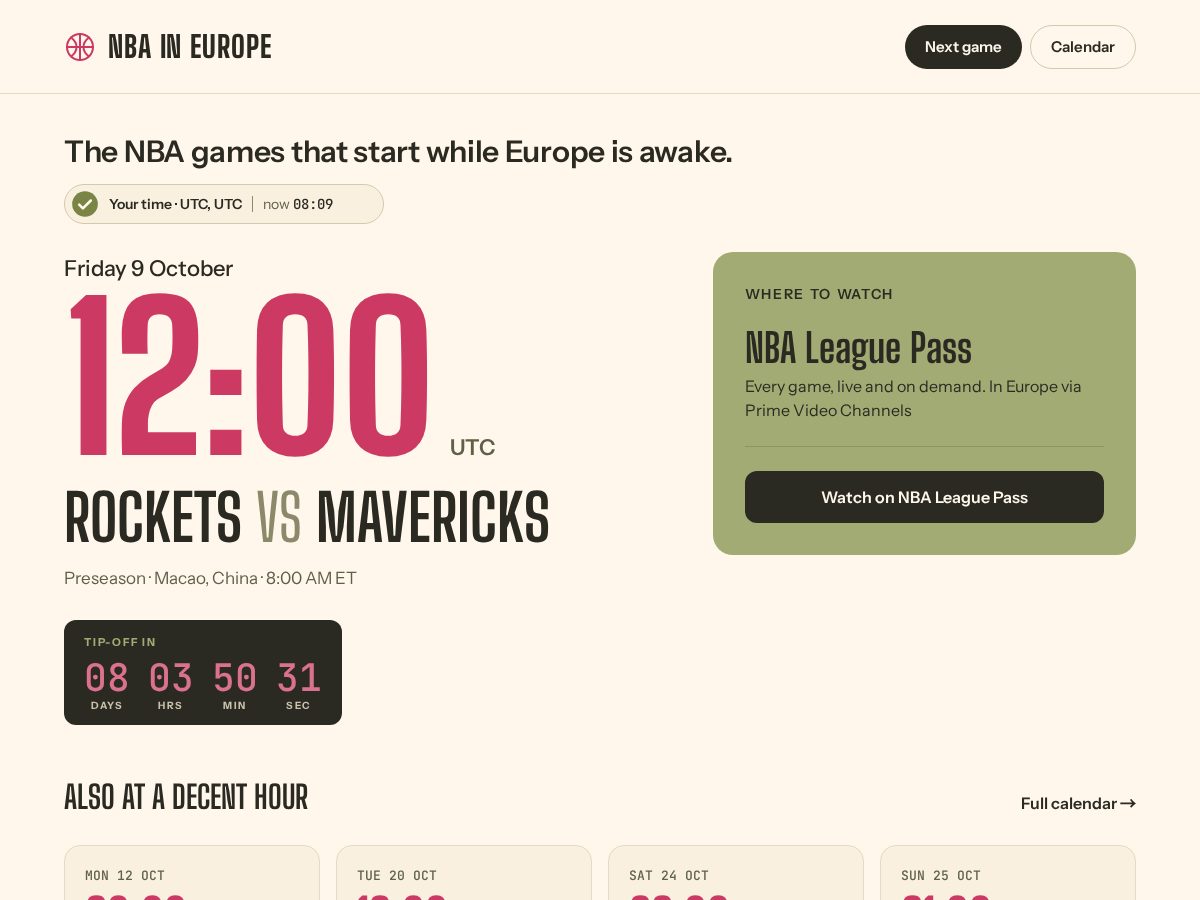 Landing-page snapshot of nba-in-europe.com