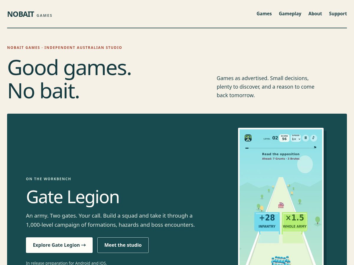 Landing-page snapshot of nobait.games