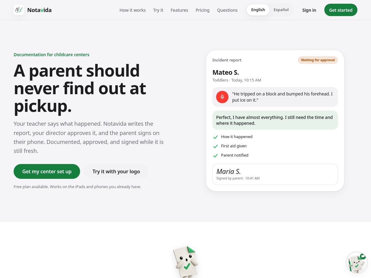 Landing-page snapshot of notavida.com