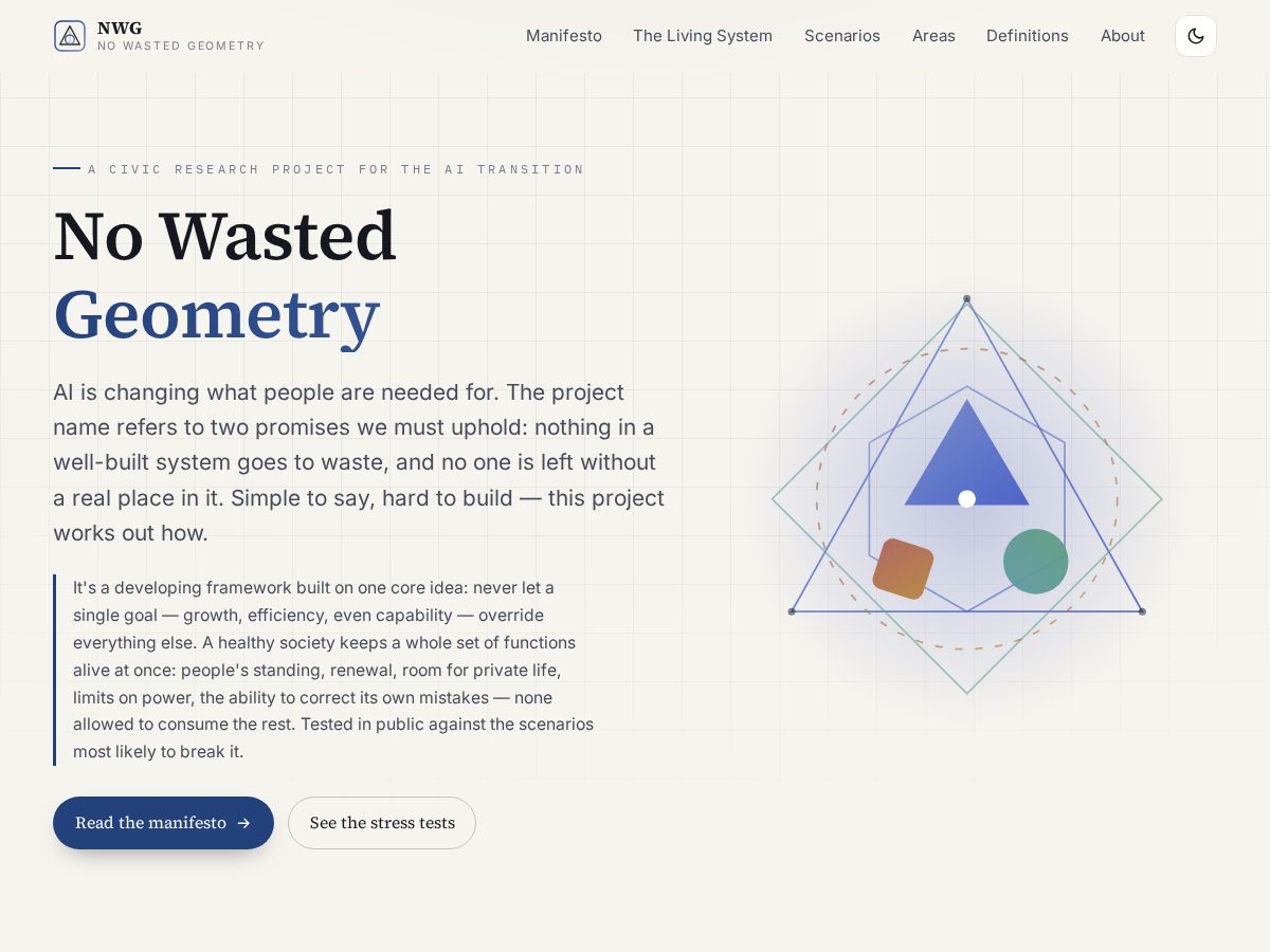 Landing-page snapshot of nowastedgeometry.org