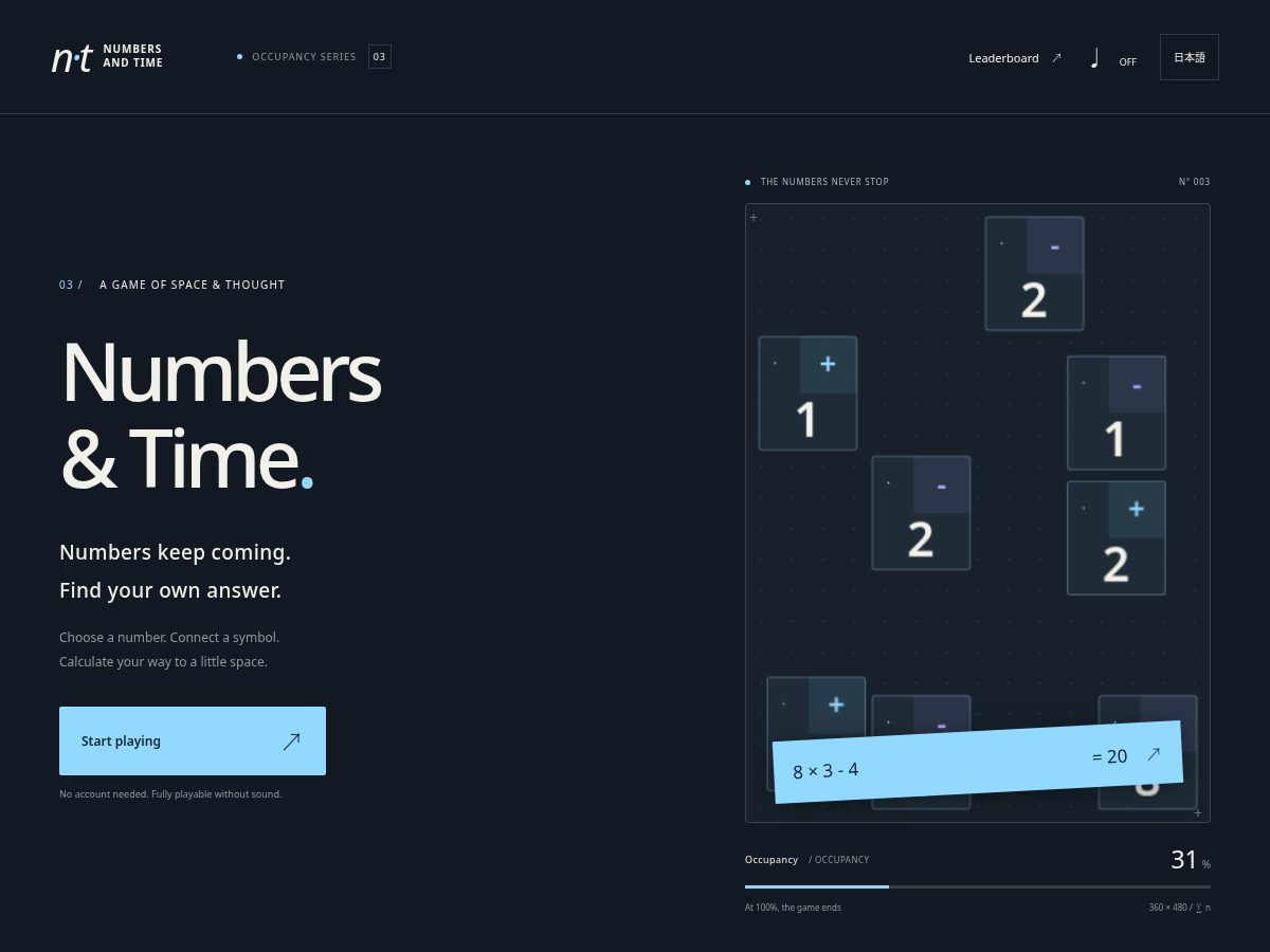 Landing-page snapshot of numbersandtime.com
