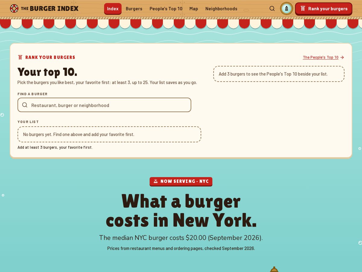 Landing-page snapshot of nycburgerindex.com