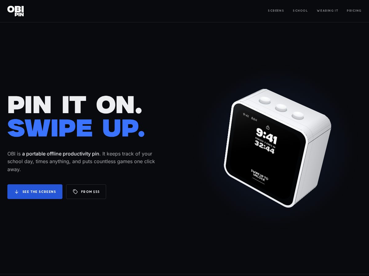 Landing-page snapshot of obipin.com