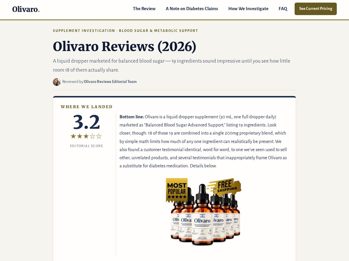 Landing-page snapshot of olivaroreviews.com