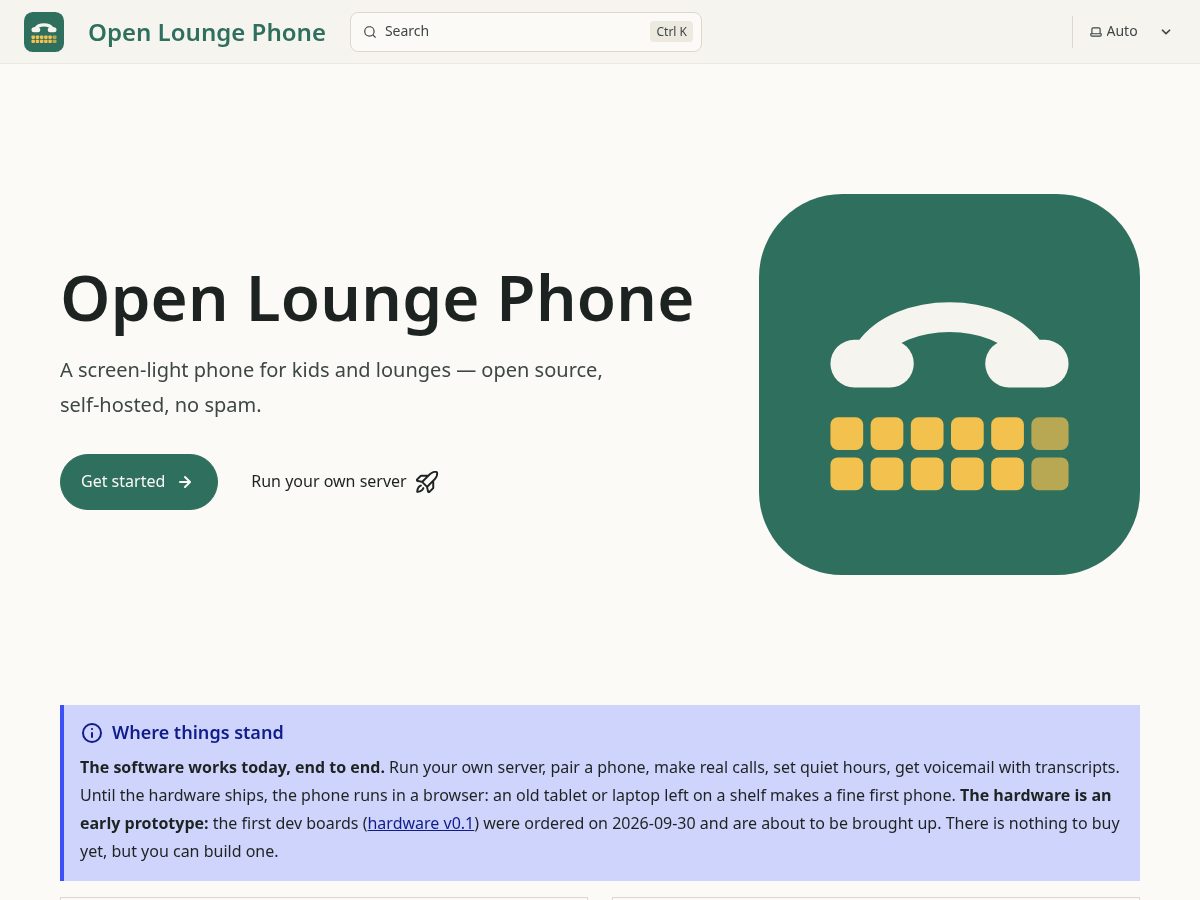 Landing-page snapshot of openloungephone.app