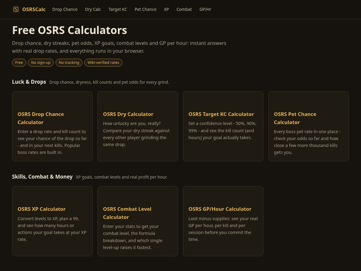 Landing-page snapshot of osrscalc.online