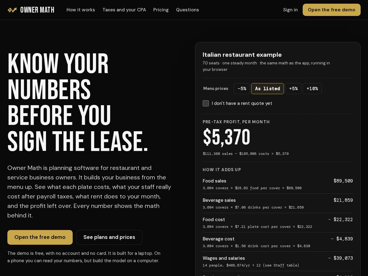 Landing-page snapshot of ownermath.app