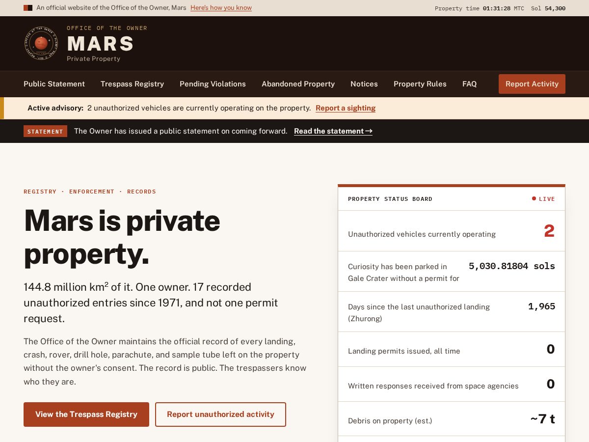 Landing-page snapshot of ownerofmars.net