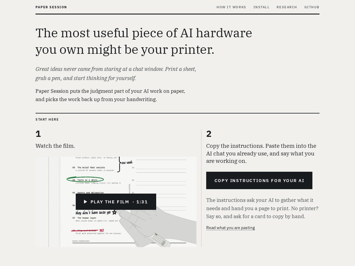 Landing-page snapshot of paper-session.com