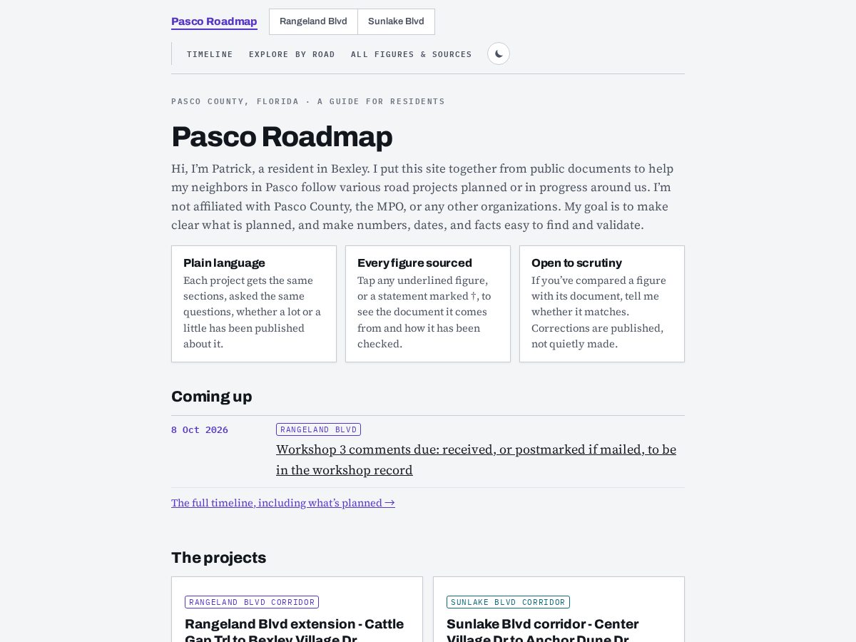 Landing-page snapshot of pascoroadmap.info