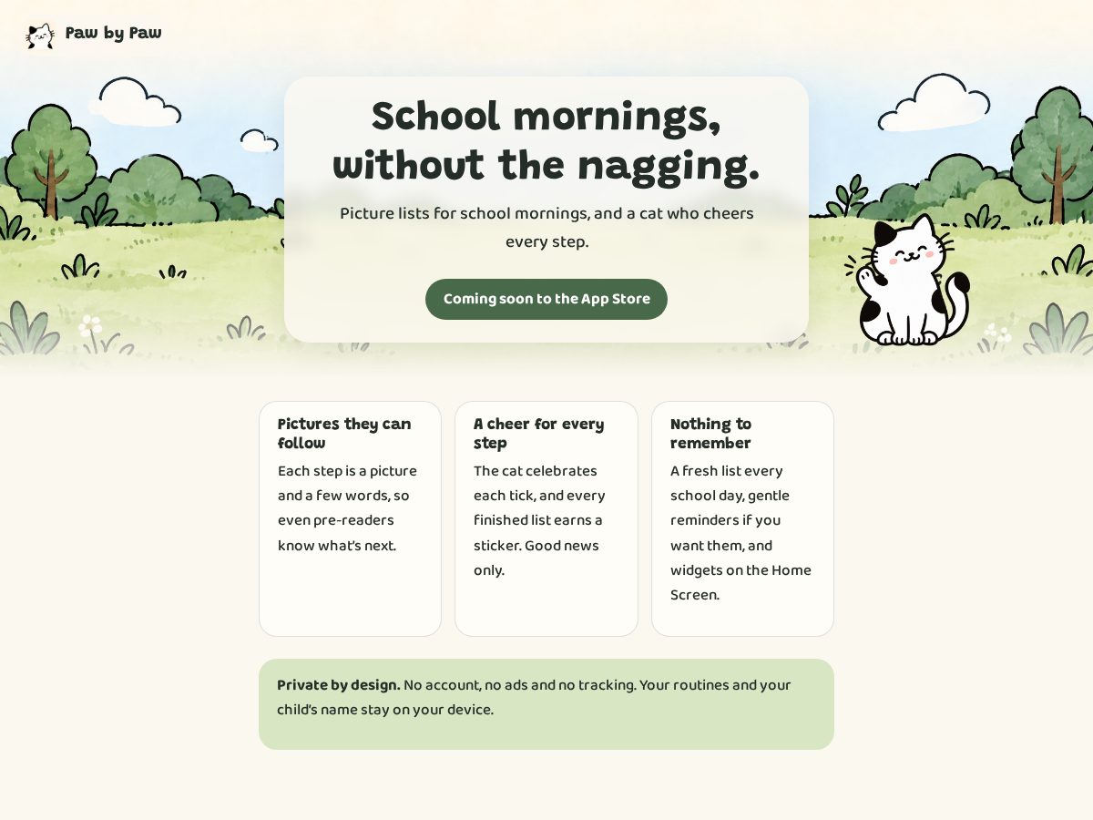 Landing-page snapshot of pawbypaw.app