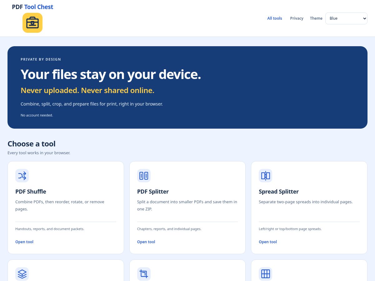 Landing-page snapshot of pdftoolchest.com
