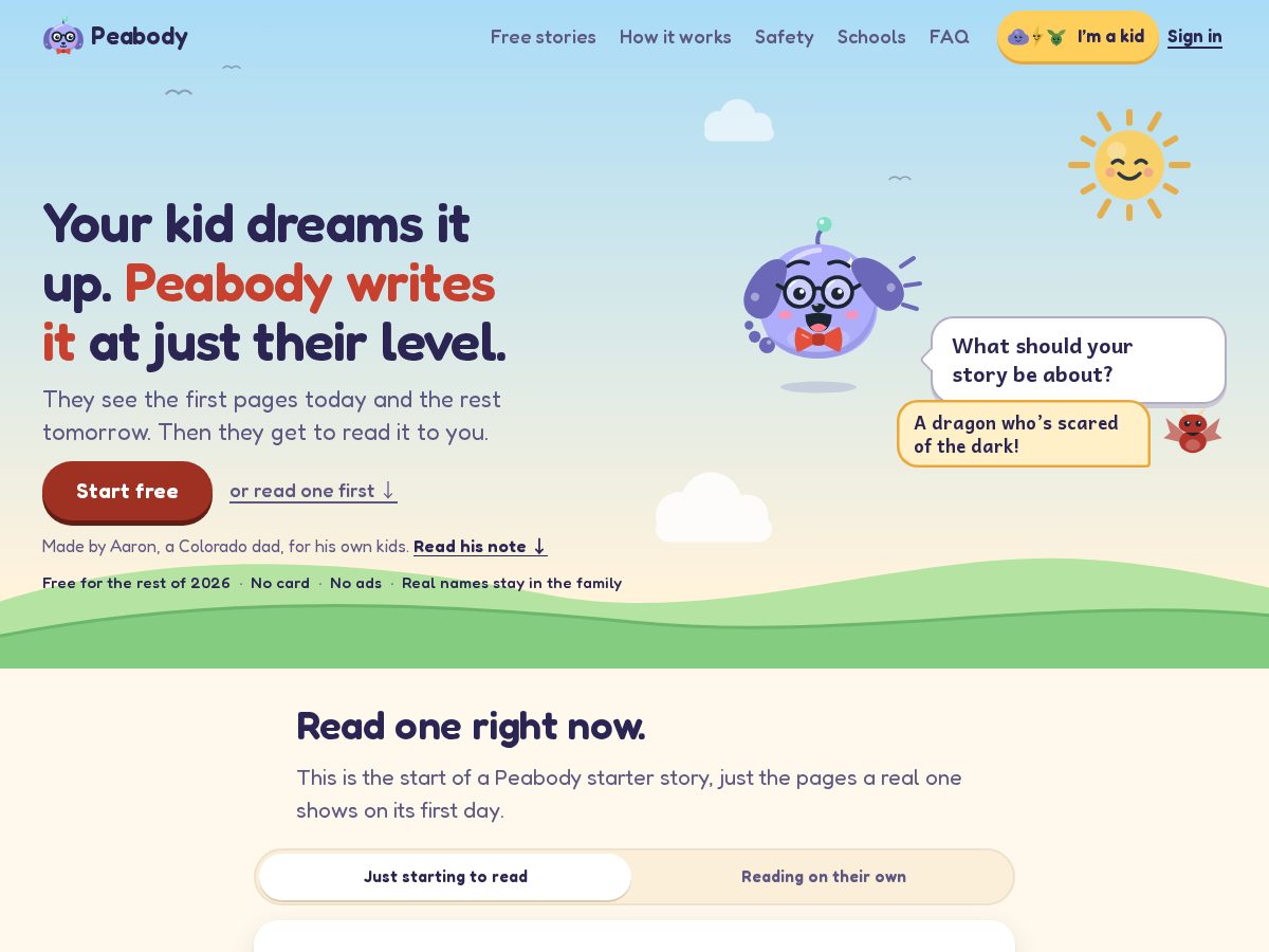 Landing-page snapshot of peabody.kids