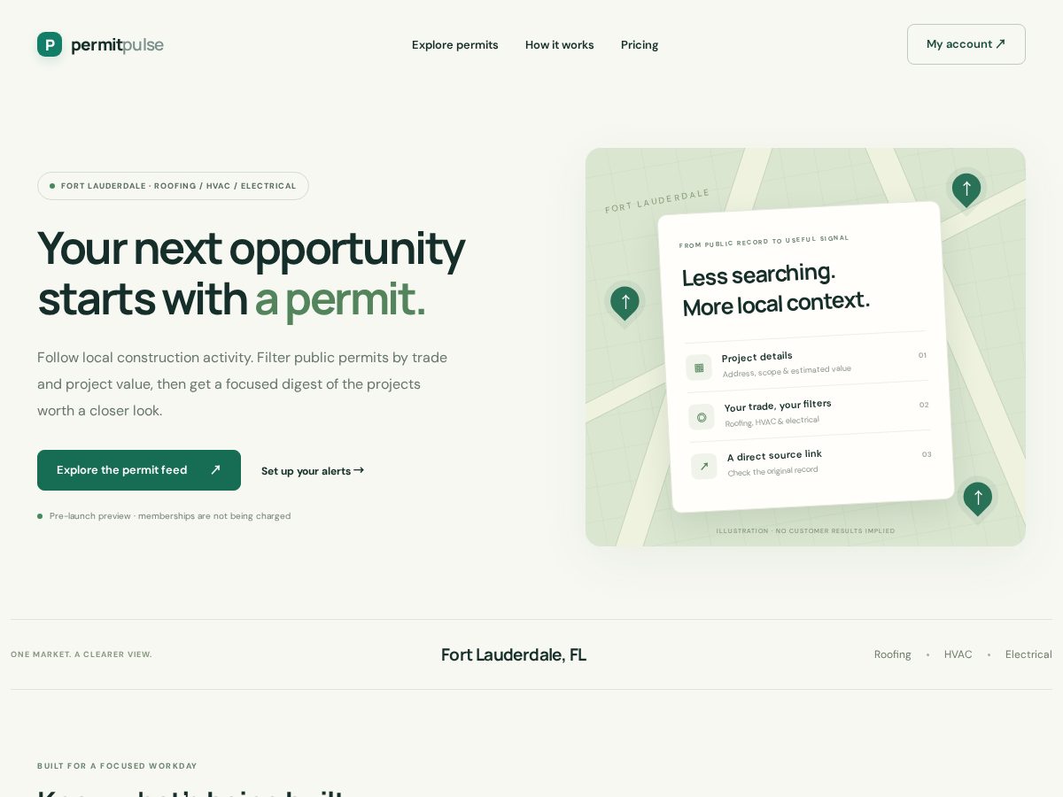 Landing-page snapshot of permitpulsefl.com