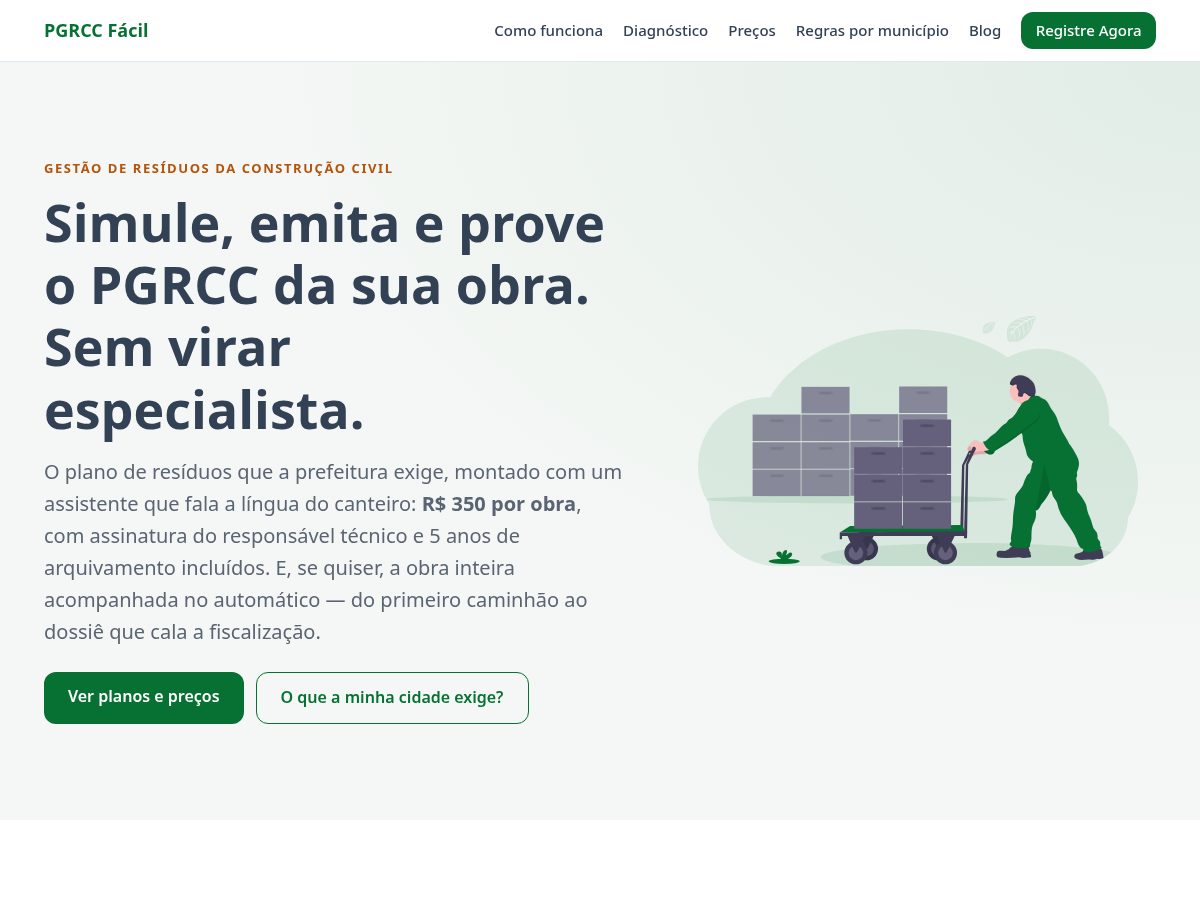 Landing-page snapshot of pgrccfacil.com