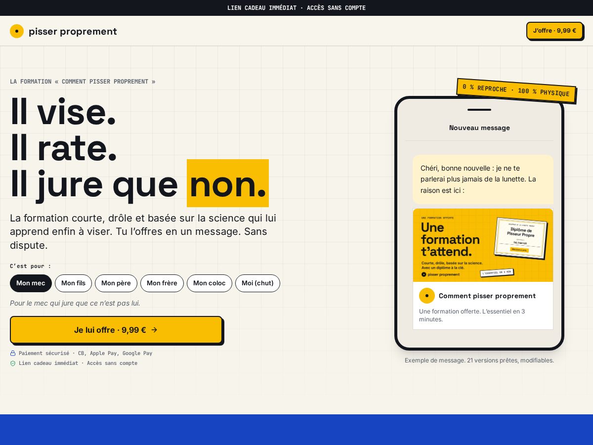 Landing-page snapshot of pisserproprement.shop