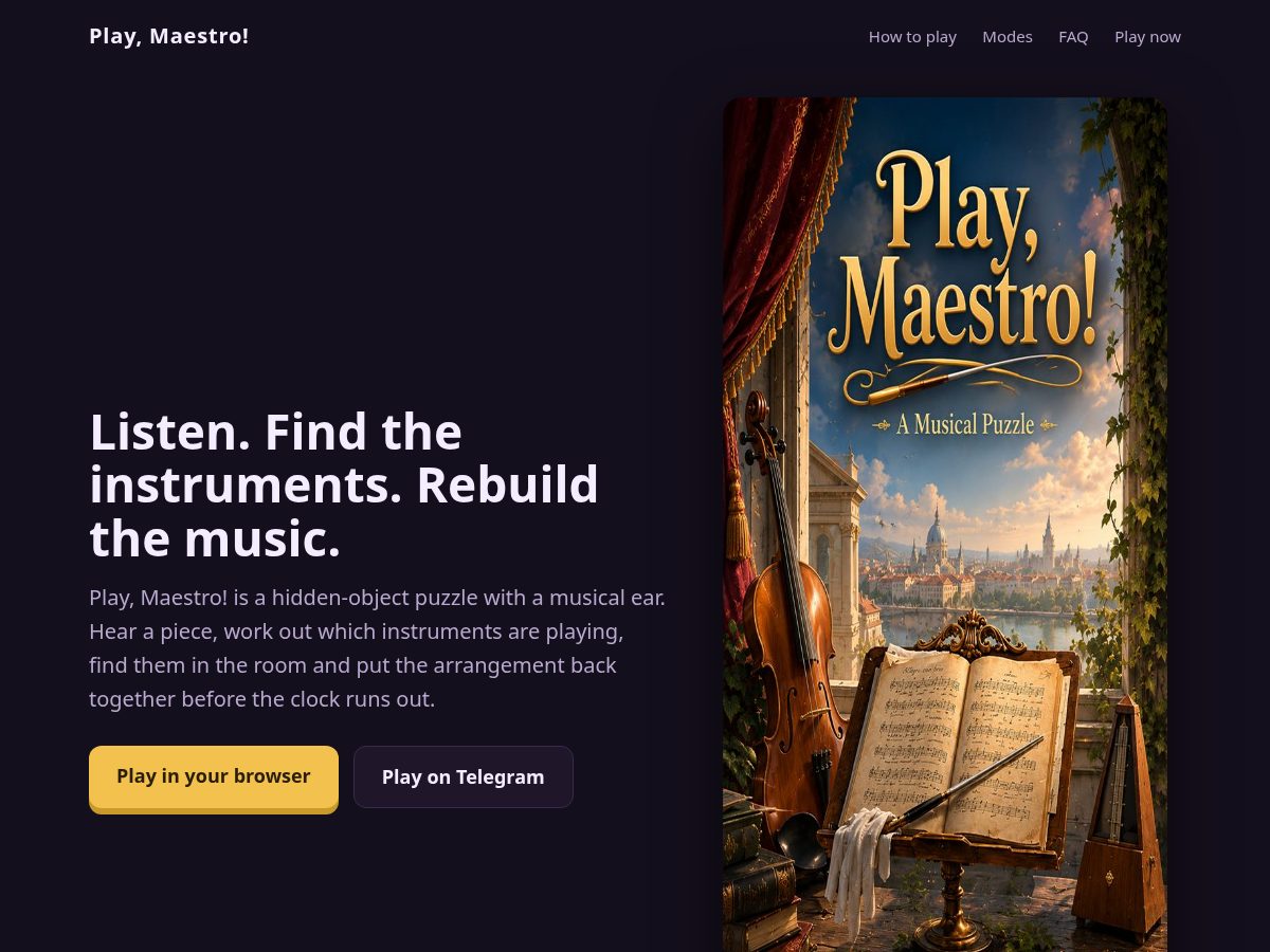 Landing-page snapshot of playmaestrogame.com