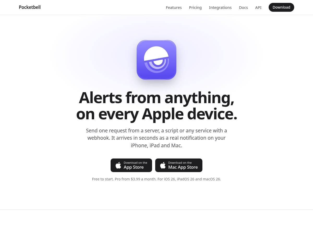 Landing-page snapshot of pocketbell.dev