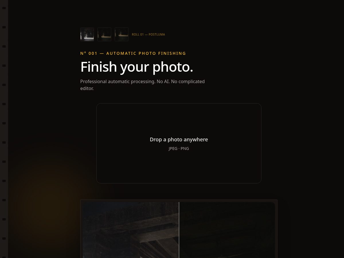 Landing-page snapshot of postprocessing.live