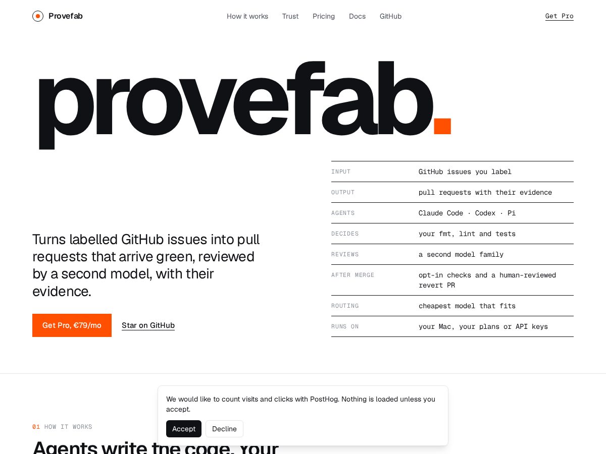 Landing-page snapshot of provefab.com