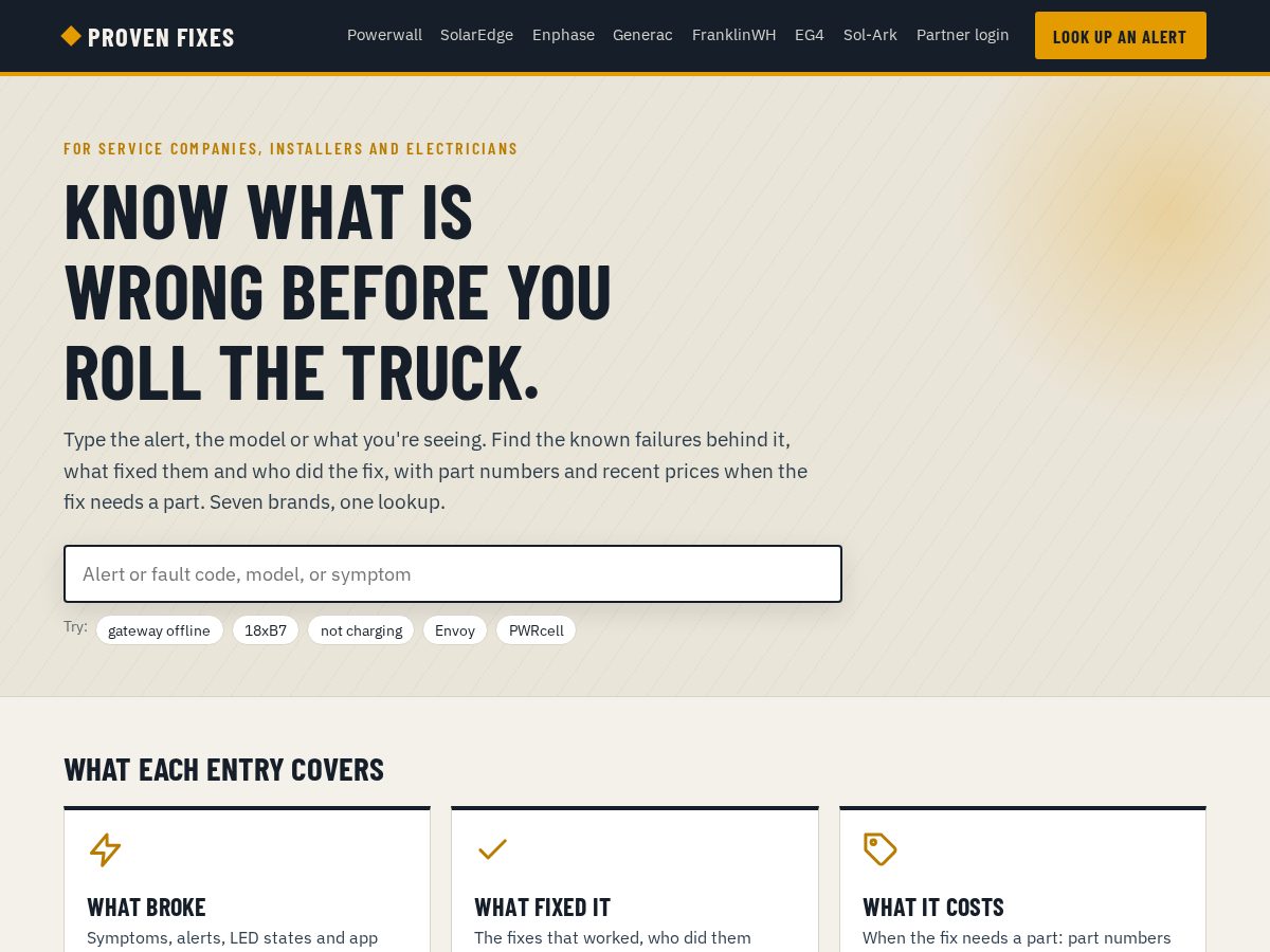 Landing-page snapshot of provenfixes.com