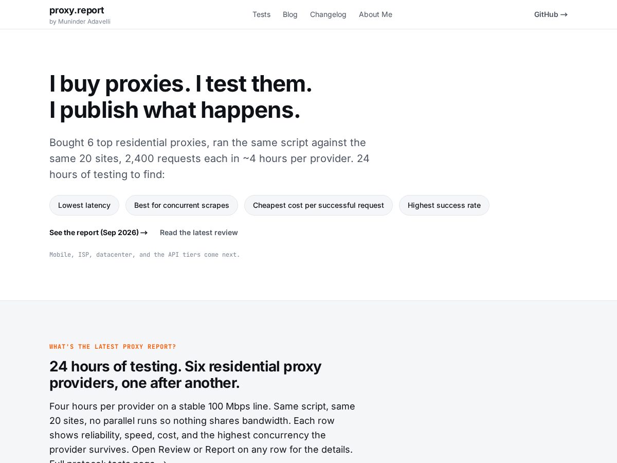 Landing-page snapshot of proxy.report