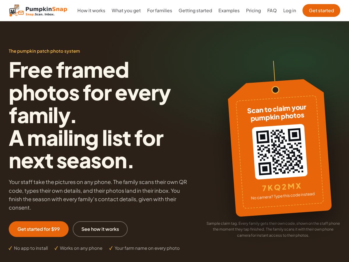 Landing-page snapshot of pumpkinsnap.com