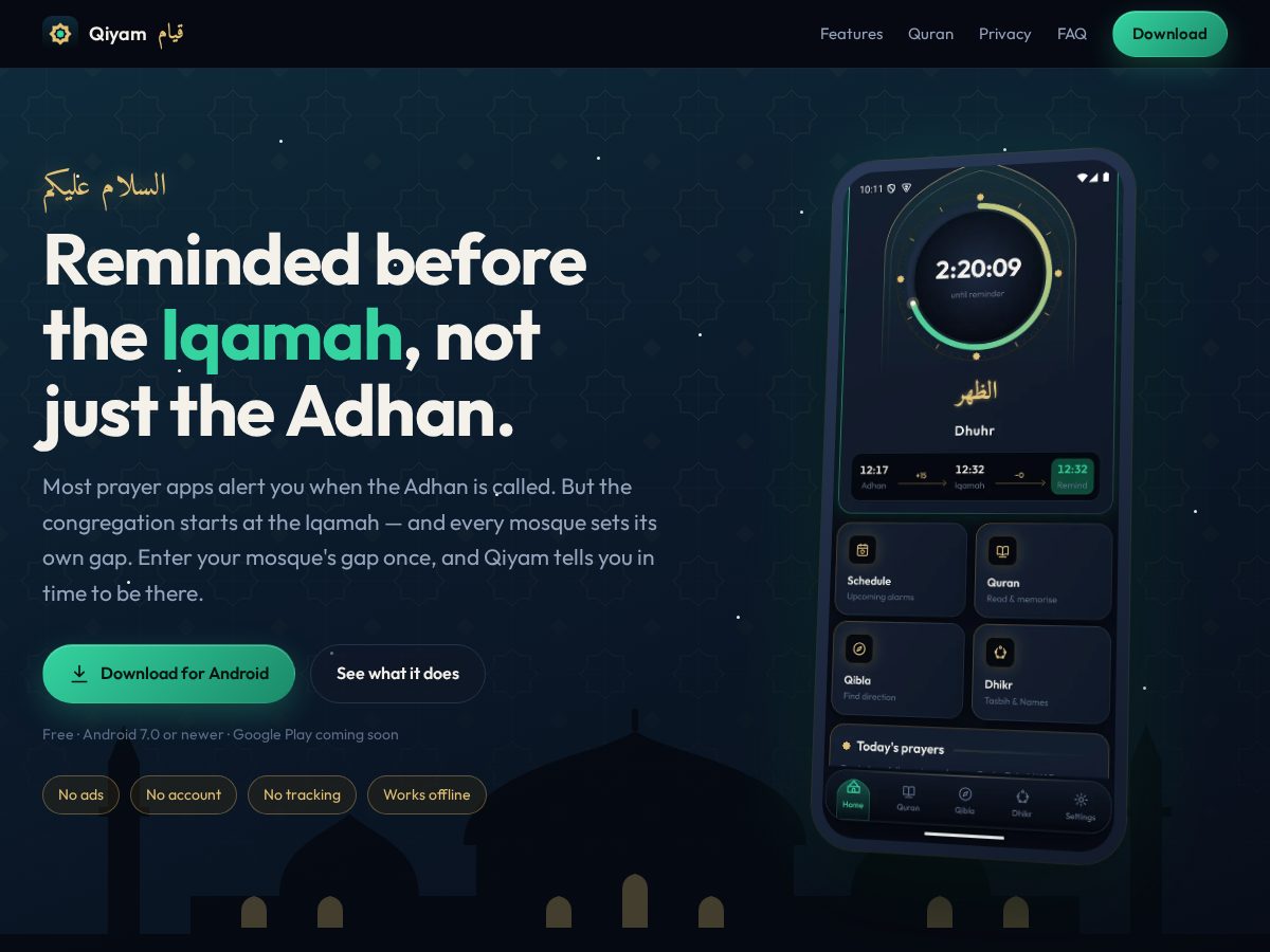 Landing-page snapshot of qiyam.xyz